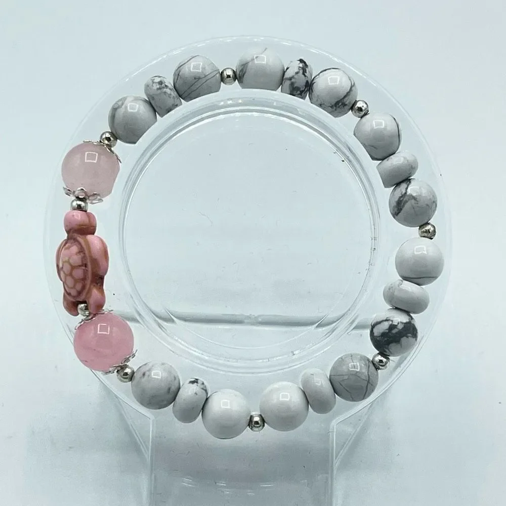 Crystal beaded stretch bracelet ONE NEW rose quartz howlite turtle reiki meditat